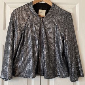 Anthropologie Metallic bomber inspired cropped jacket w/ Zipper. Only worn once.
